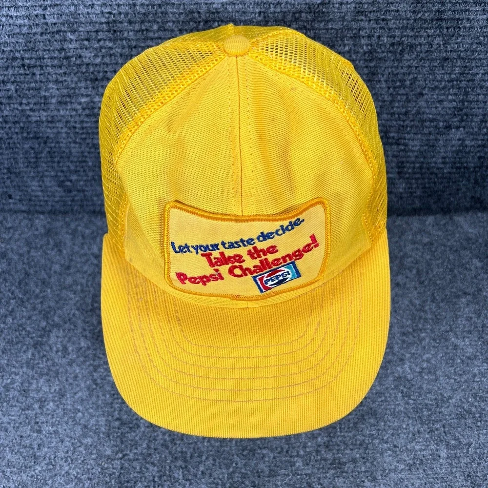 Vintage Pepsi Challenge Cap Hat Mens Snap Back Yellow Mesh Trucker 1980s